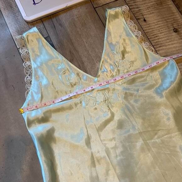 Vintage Inner Most Lace Trim Embroidered Mint Satin Sleep Dress Size 1x - Picture 5 of 8